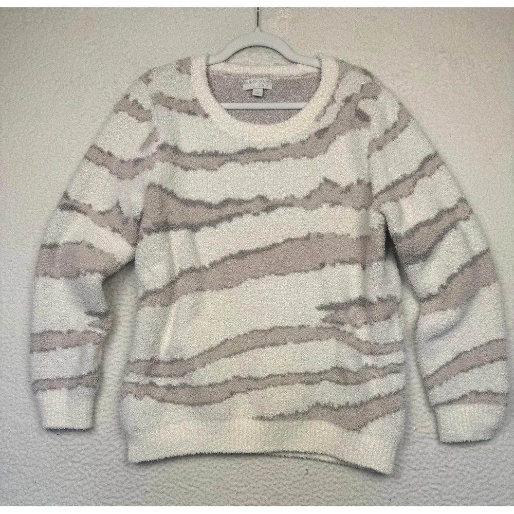 Barefoot Dreams Sweater Womens Large White CozyChic Knit‎ Striped Soft Pullover